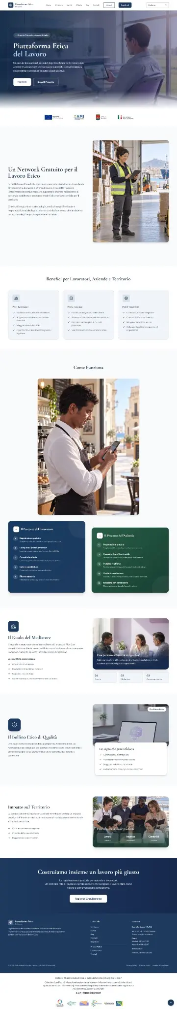 Homepage della Piattaforma Etica del Lavoro