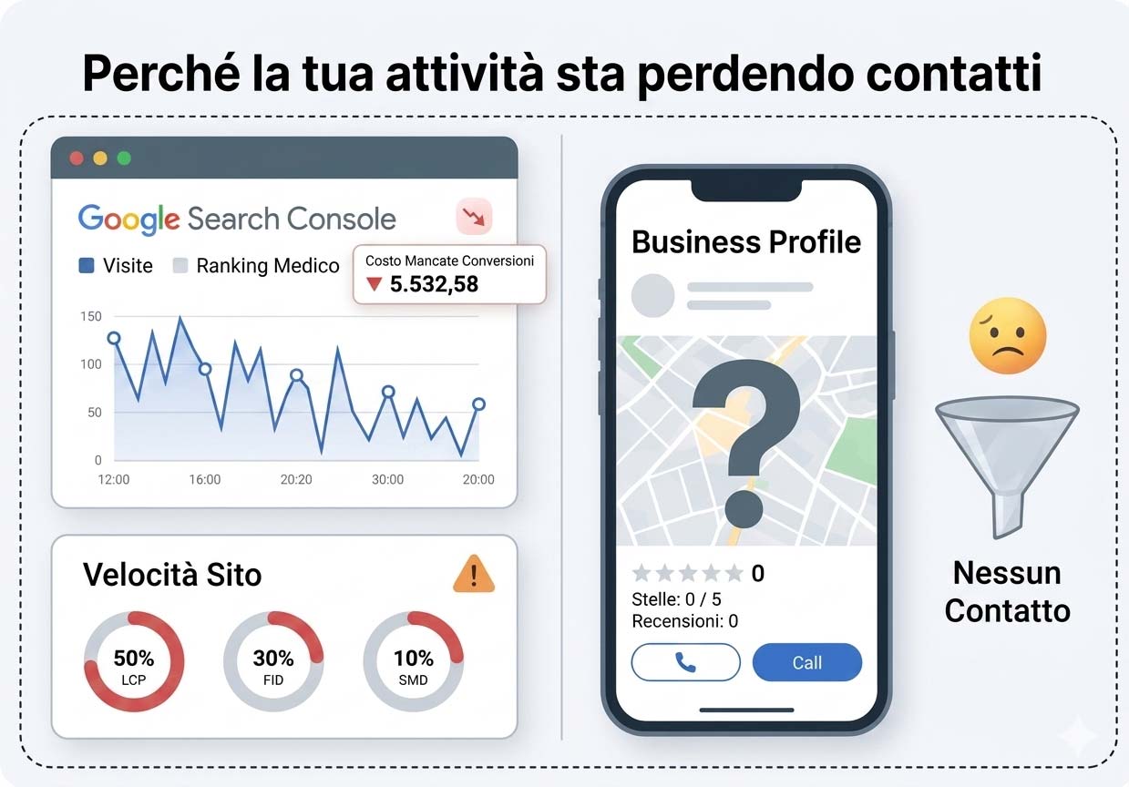 Grafico che mostra la perdita di opportunità senza una strategia SEO locale a Trapani
